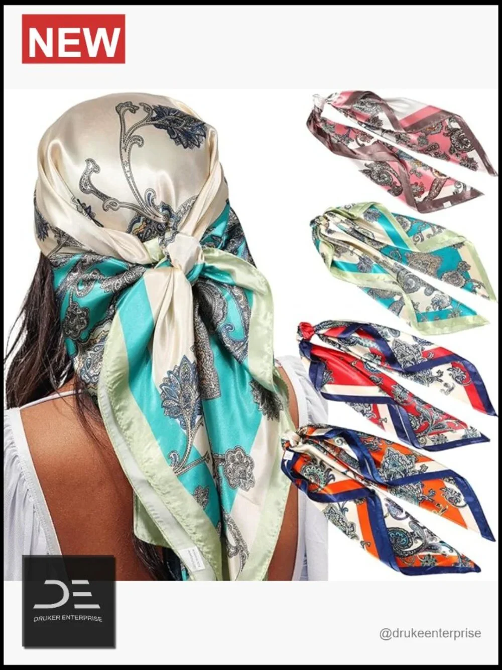 Large Square Satin Hair Scarf Set of 4 for Women, Polyester